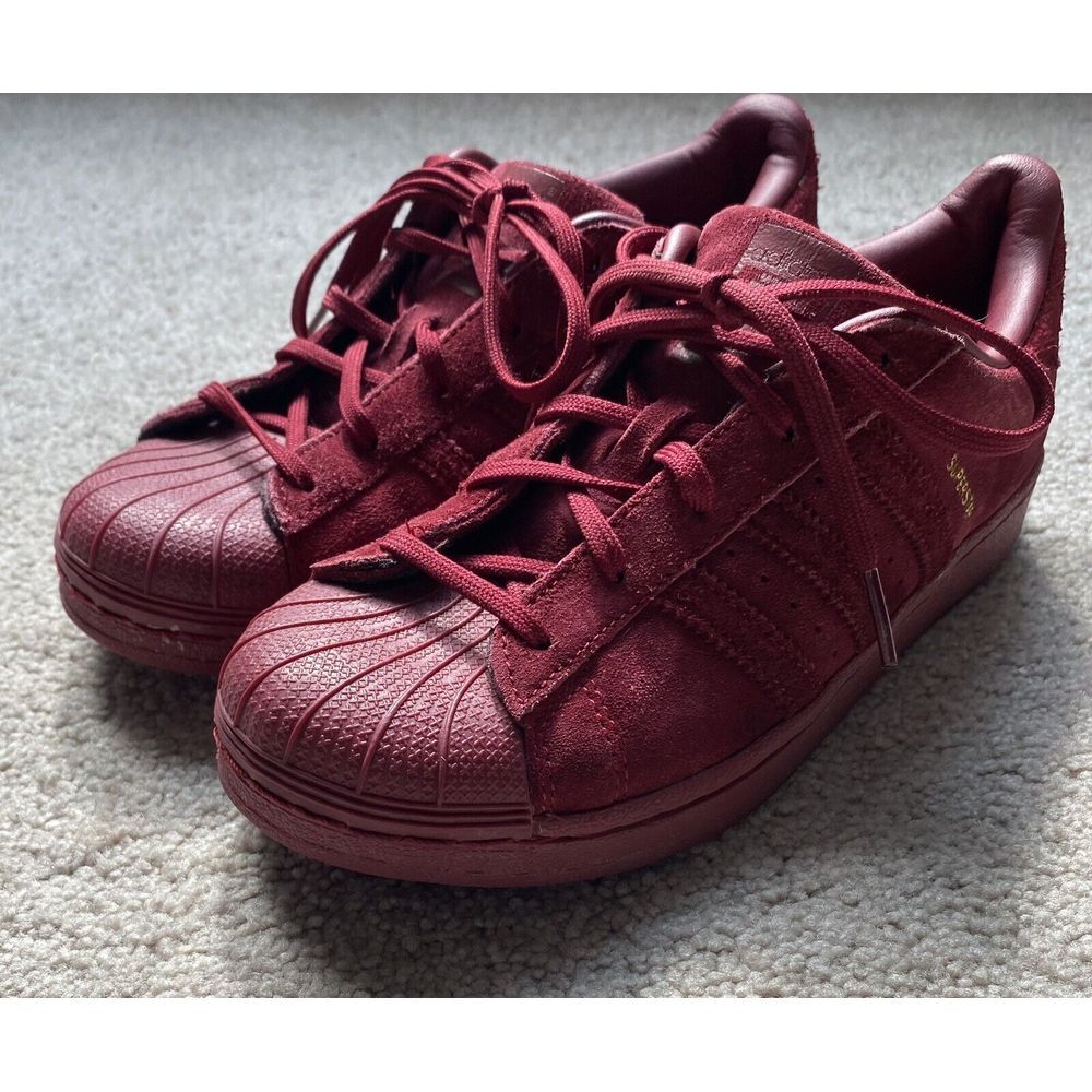 Adidas Originals Superstar Shell Toe Suede Sneaker Youth Size 3 Burgundy Lace Up